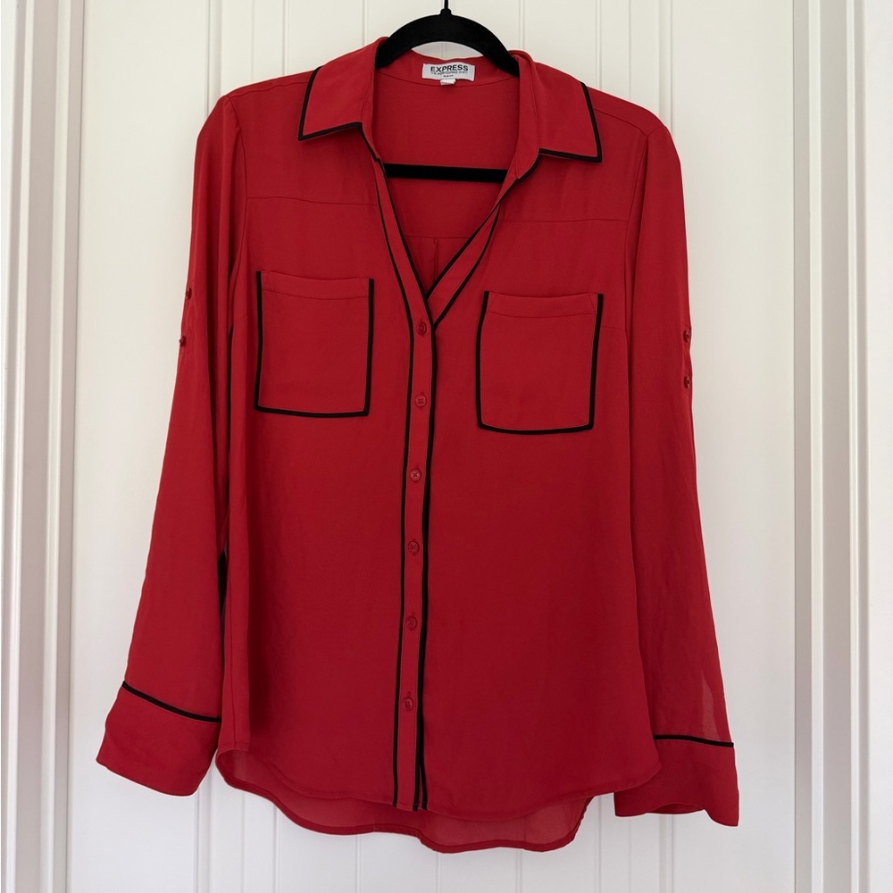 Express Portofino Slim Fit Piped Collar Button Down Shirt